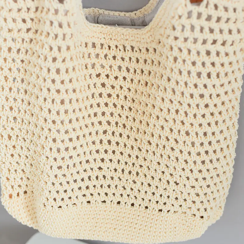 Women Woven Shoulder Bag Summer Large Capacity Tan White — feature 7