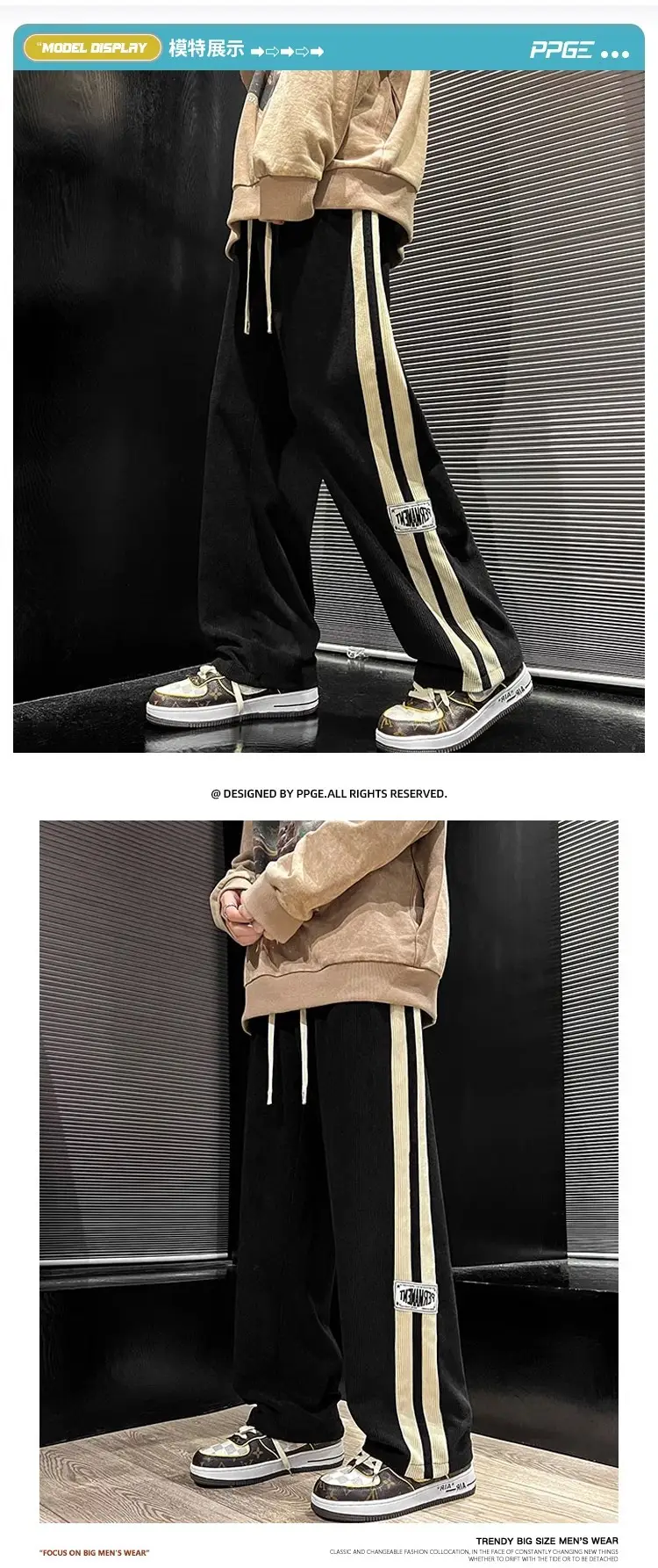 Men's Corduroy Pants Beige Black Stripes Straight Fit — feature 10
