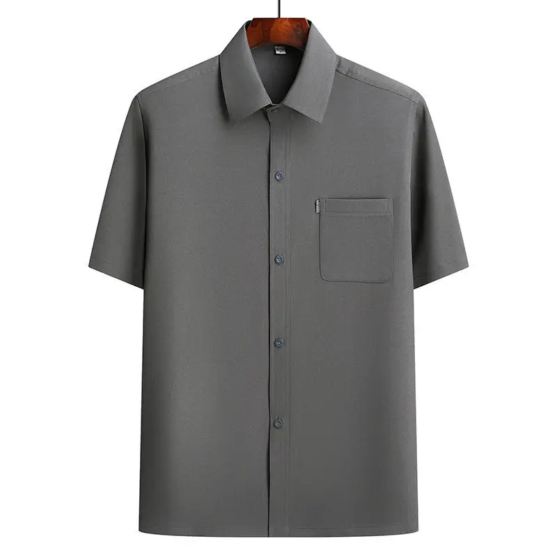 Men Ice Silk Short Sleeve Shirt Navy Blue Elderly Summer - Image 9