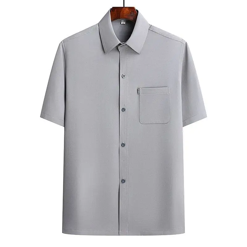 Men Ice Silk Short Sleeve Shirt Navy Blue Elderly Summer - Image 2