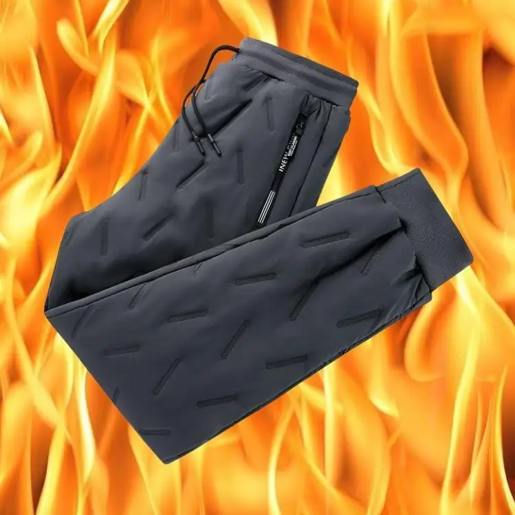 Men Black Cotton Loose Fit Pants Winter Warm - Image 2