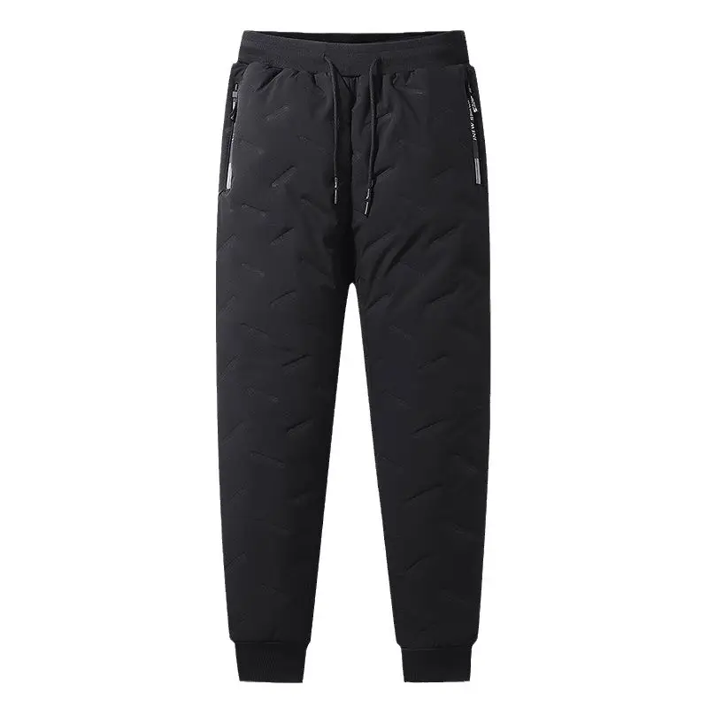 Men Black Cotton Loose Fit Pants Winter Warm - Image 5