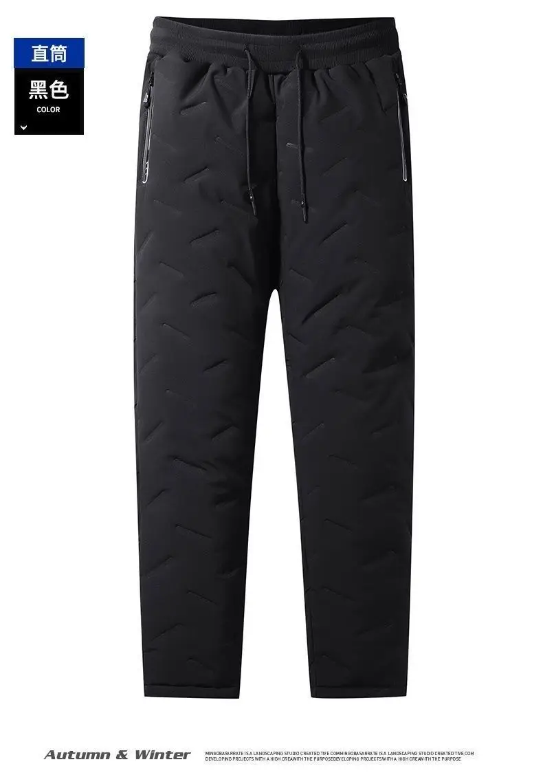 Men Black Cotton Loose Fit Pants Winter Warm — feature 7