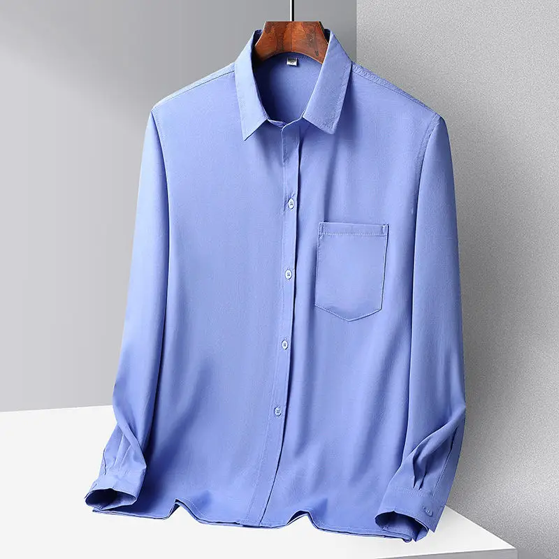 Middle-aged Men Ice Silk Long Sleeve Shirt Grey - Image 3