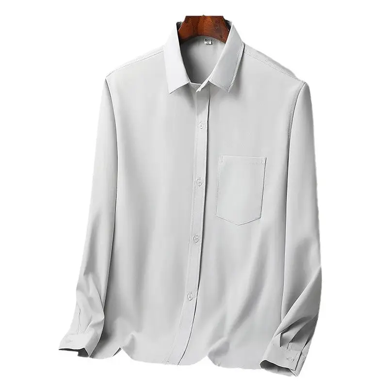 Middle-aged Men Ice Silk Long Sleeve Shirt Grey - Image 14