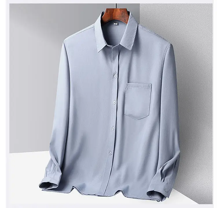 Middle-aged Men Ice Silk Long Sleeve Shirt Grey — feature 10