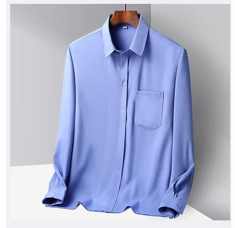 Middle-aged Men Ice Silk Long Sleeve Shirt Grey — feature 11