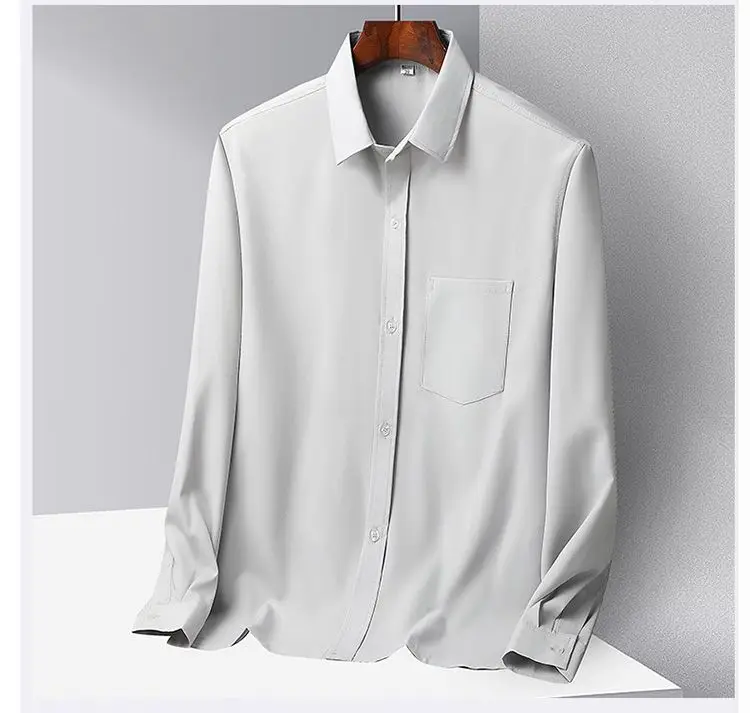 Middle-aged Men Ice Silk Long Sleeve Shirt Grey — feature 12