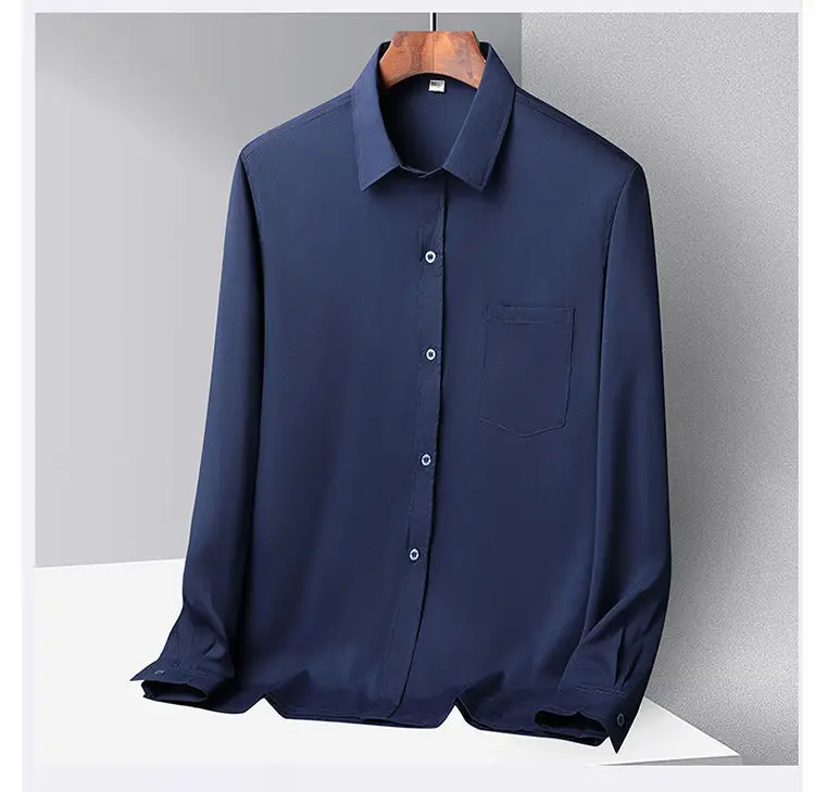 Middle-aged Men Ice Silk Long Sleeve Shirt Grey — feature 13