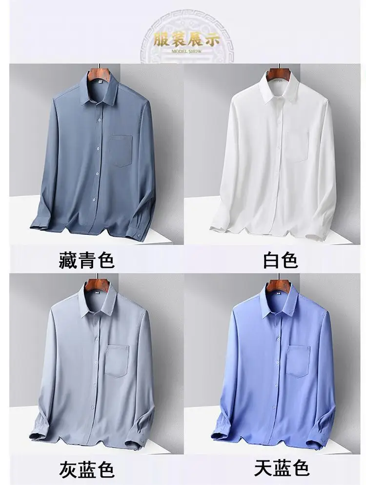 Middle-aged Men Ice Silk Long Sleeve Shirt Grey — feature 5