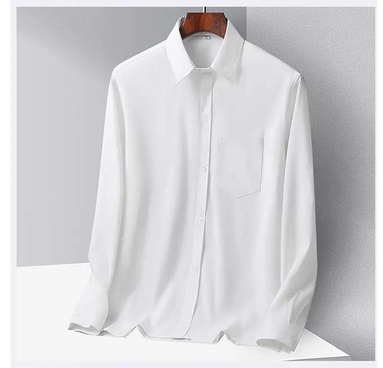 Middle-aged Men Ice Silk Long Sleeve Shirt Grey — feature 9