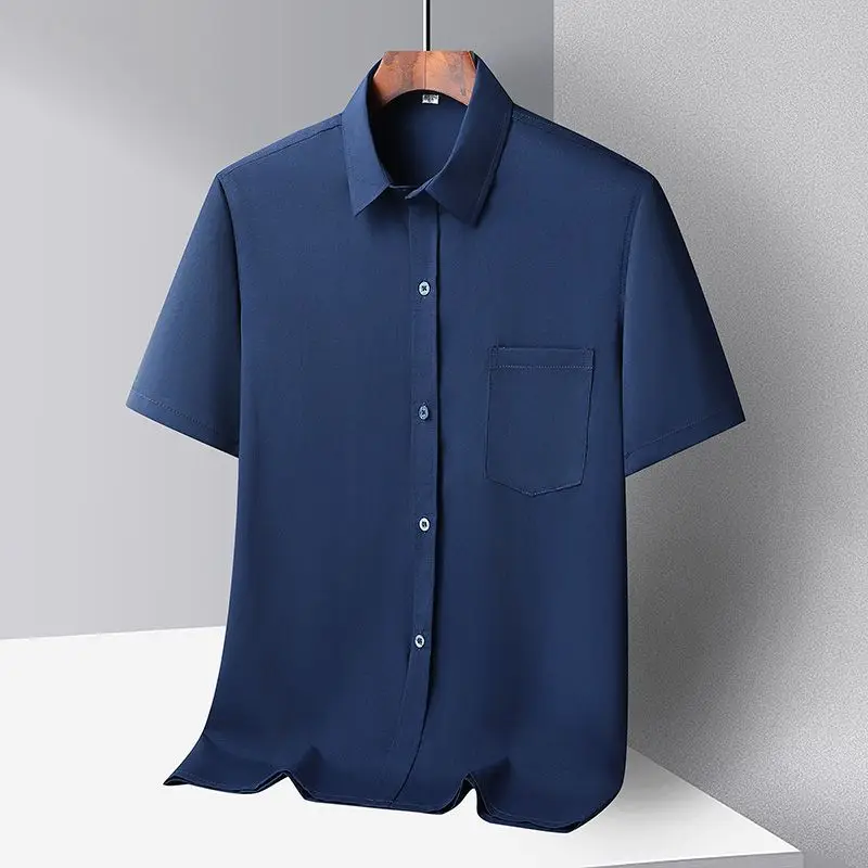Middle-aged Men Ice Silk Long Sleeve Shirt Grey - Image 11