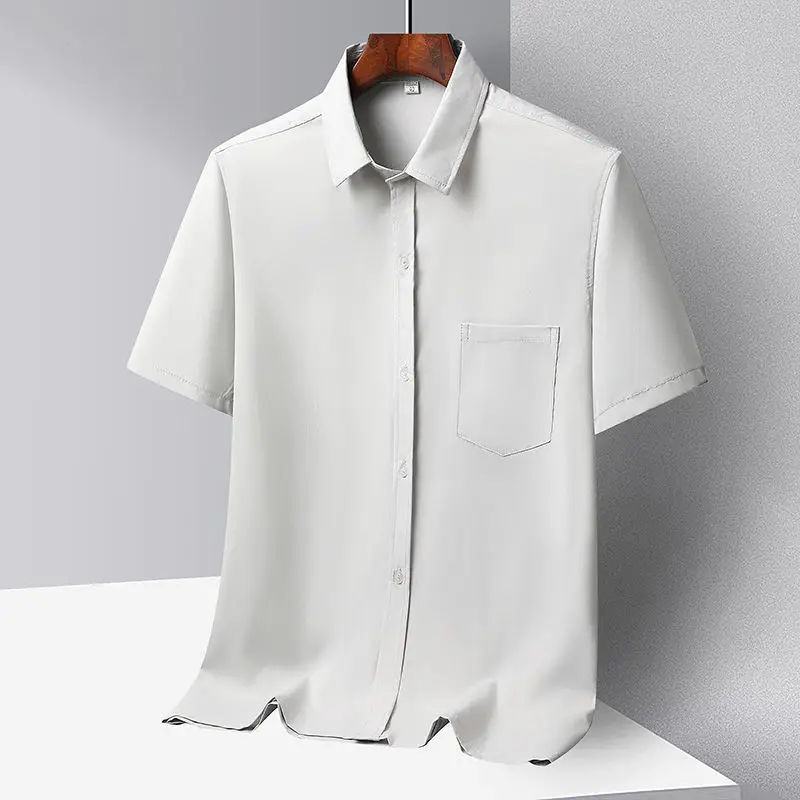 Middle-aged Men Ice Silk Long Sleeve Shirt Grey - Image 12