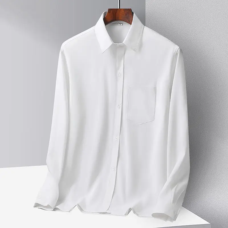 Middle-aged Men Ice Silk Long Sleeve Shirt Grey - Image 4