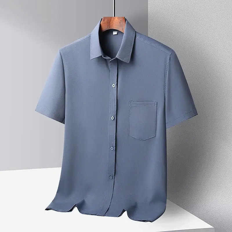 Middle-aged Men Ice Silk Long Sleeve Shirt Grey - Image 7