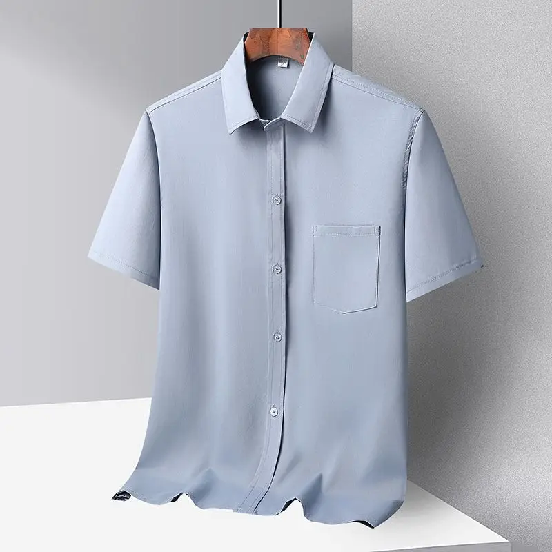 Middle-aged Men Ice Silk Long Sleeve Shirt Grey - Image 8