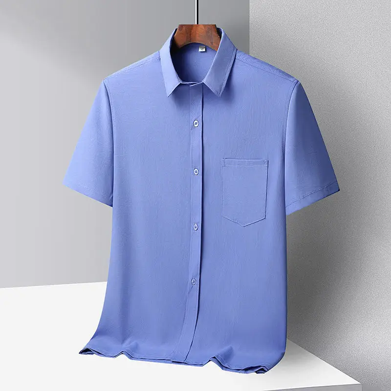 Middle-aged Men Ice Silk Long Sleeve Shirt Grey - Image 9