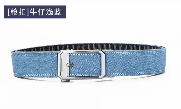 Men's Korean Style Fake Pin Buckle Belt Denim Trousers — feature 22
