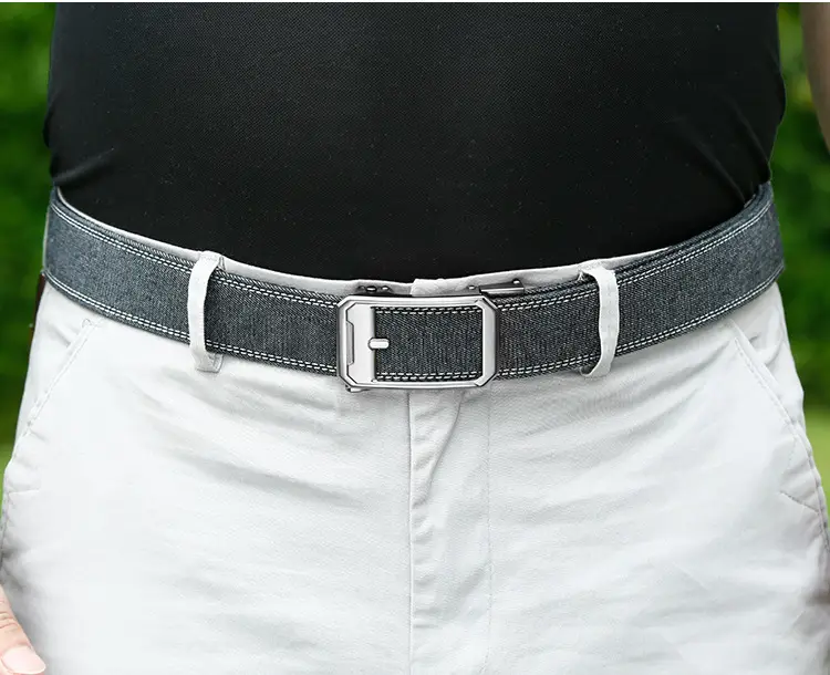 Men's Korean Style Fake Pin Buckle Belt Denim Trousers — feature 8