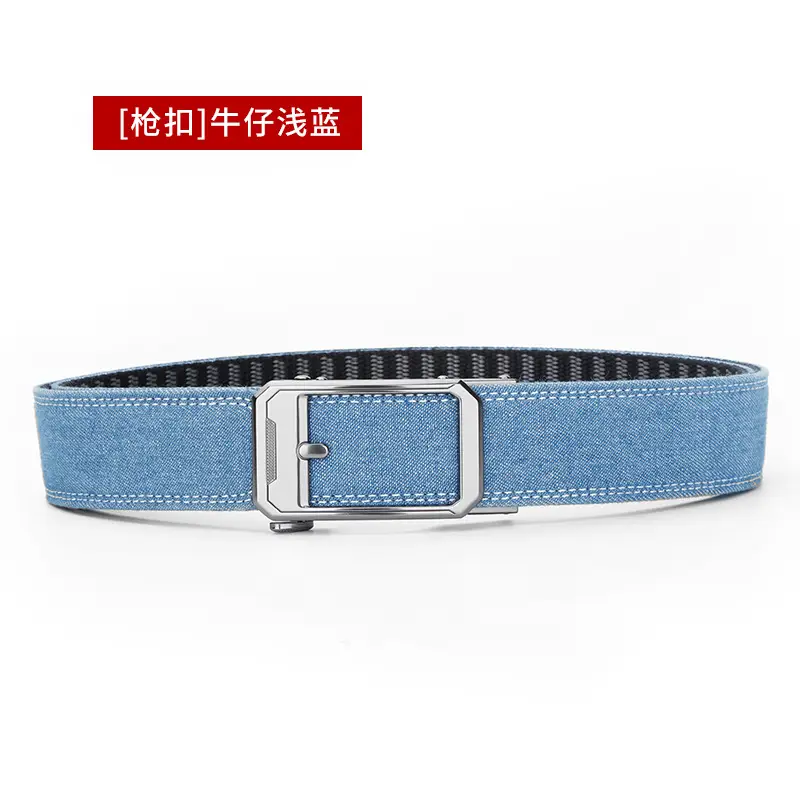 Men's Korean Style Fake Pin Buckle Belt Denim Trousers - Image 5