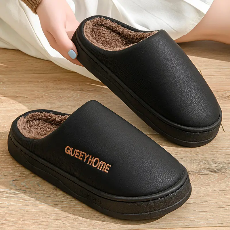 Waterproof Cotton Slippers Men's Winter Non-Slip Household Thick Bottom Non-Slip Baotou Outer Wear Shit-Treading Cotton Slippers Women - Image 7