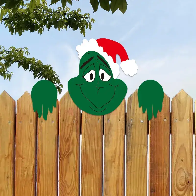 Grinch Peeping Christmas Decor on Fence - Image 10