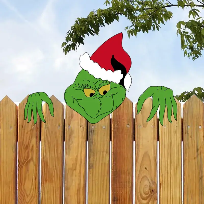 Grinch Peeping Christmas Decor on Fence - Image 11