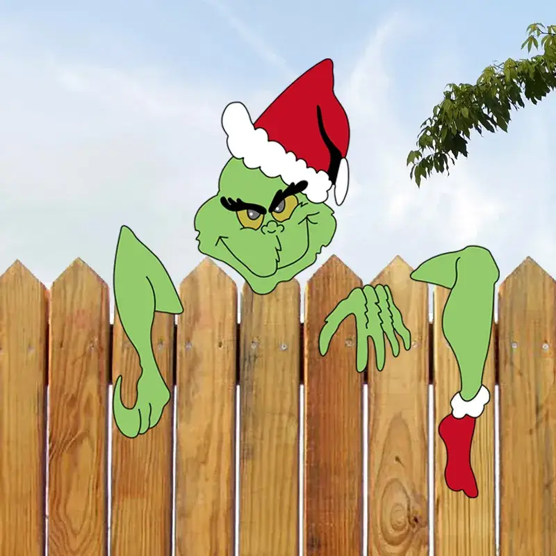 Grinch Peeping Christmas Decor on Fence - Image 12