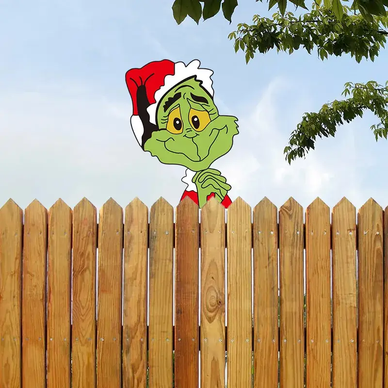 Grinch Peeping Christmas Decor on Fence - Image 13