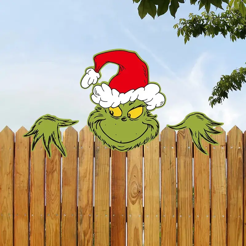 Grinch Peeping Christmas Decor on Fence - Image 14