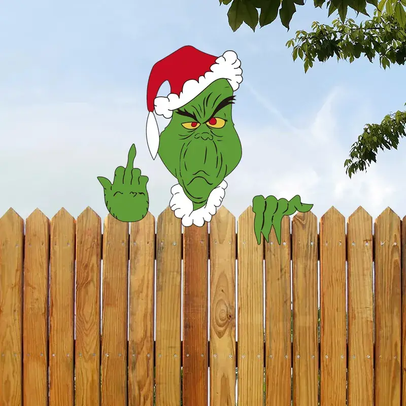 Grinch Peeping Christmas Decor on Fence - Image 15