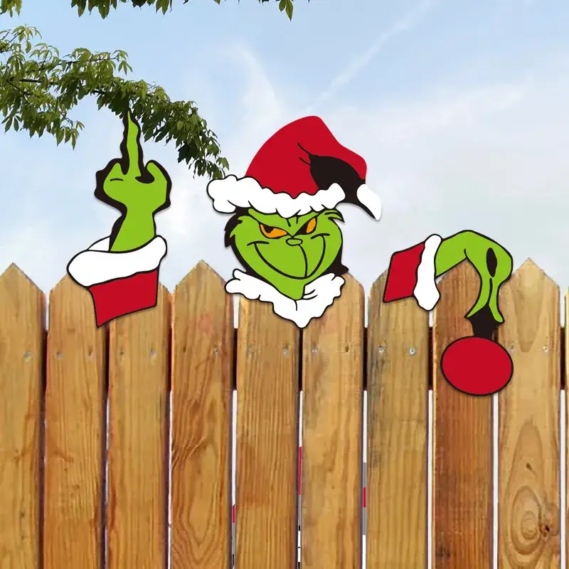 Grinch Peeping Christmas Decor on Fence - Image 9