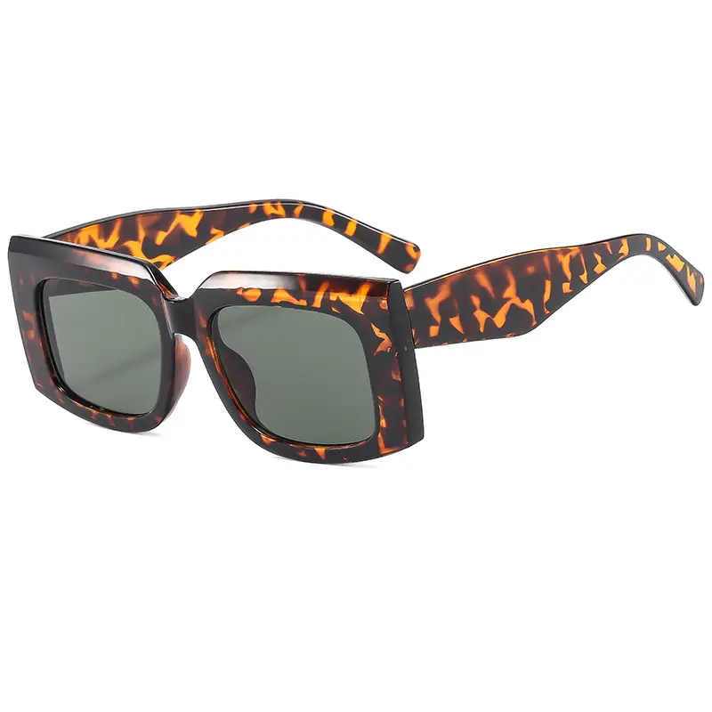 Men's Wide Leg Thick Frame Sunglasses Brown Yellow - Image 3