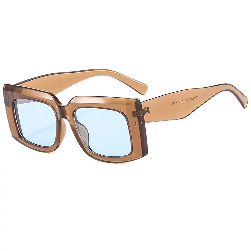 Men's Wide Leg Thick Frame Sunglasses Brown Yellow - Image 4