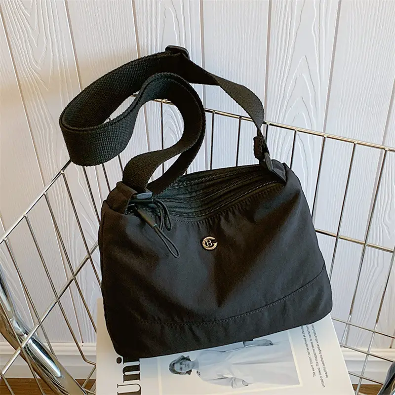 Beige Nylon Crossbody Bag with Adjustable Strap