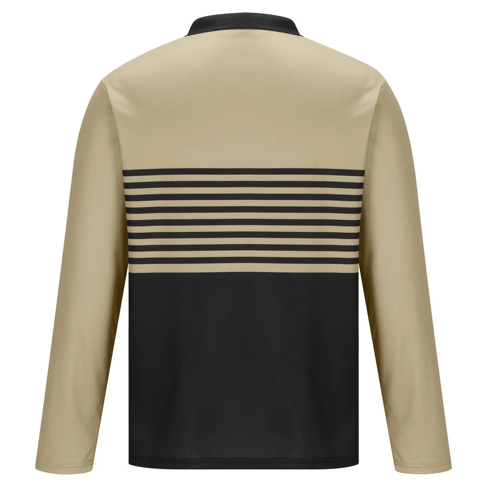 Men's European Polo Shirt Beige Black Striped 2024 Spring — feature 9