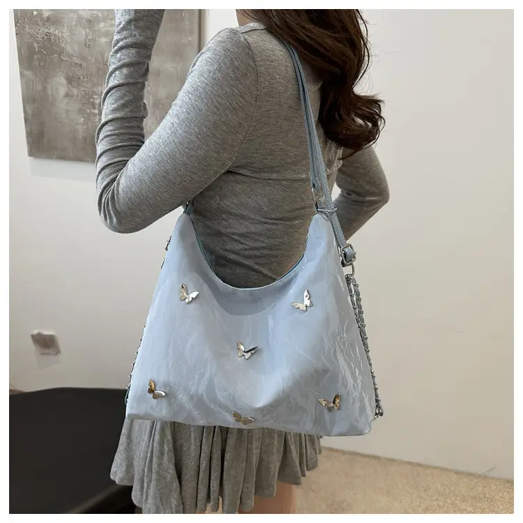 Pink Embroidered Women's Tote Bag with Butterfly Design — feature 12