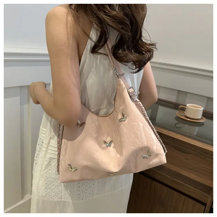 Pink Embroidered Women's Tote Bag with Butterfly Design — feature 14