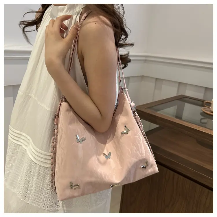 Pink Embroidered Women's Tote Bag with Butterfly Design — feature 16