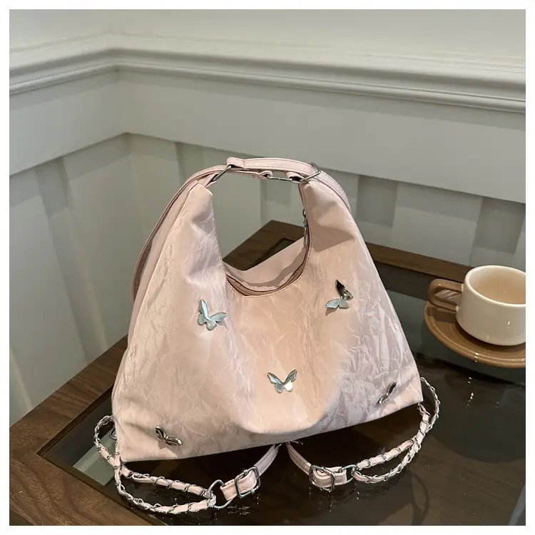Pink Embroidered Women's Tote Bag with Butterfly Design — feature 23