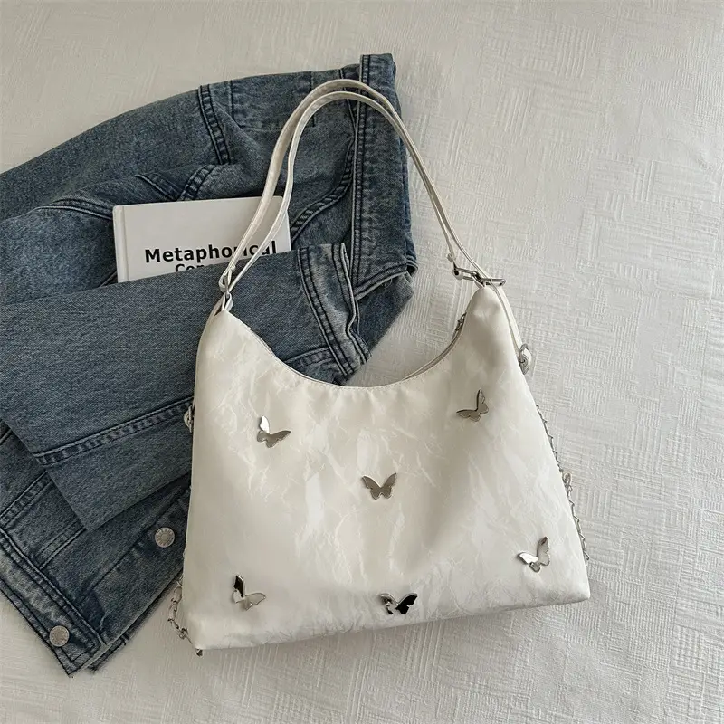Pink Embroidered Women's Tote Bag with Butterfly Design - Image 3