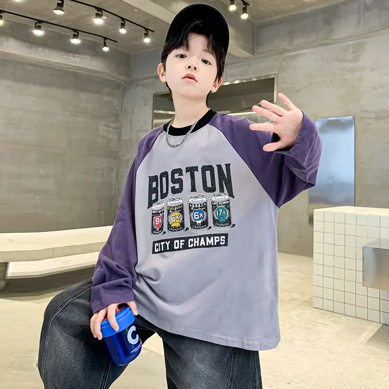 Boys Boston Graphic Long Sleeve T-Shirt Black White 2025 - Image 4