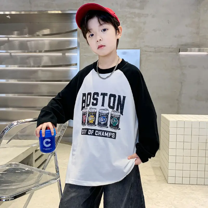 Boys Boston Graphic Long Sleeve T-Shirt Black White 2025 - Image 5