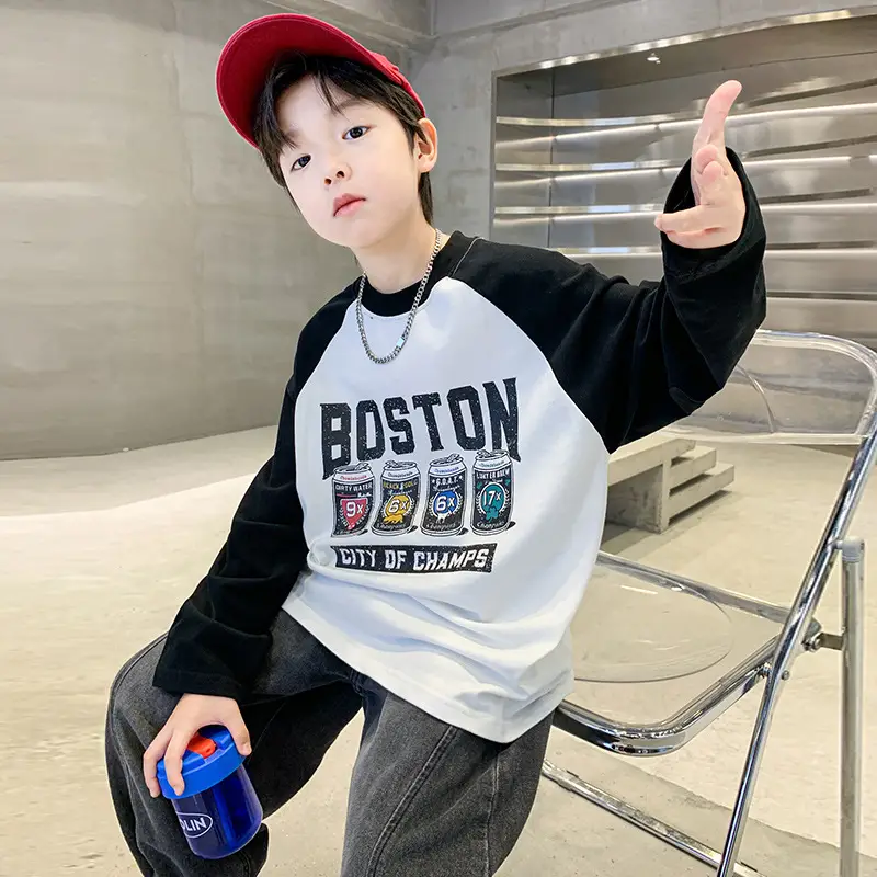 Boys Boston Graphic Long Sleeve T-Shirt Black White 2025 - Image 6