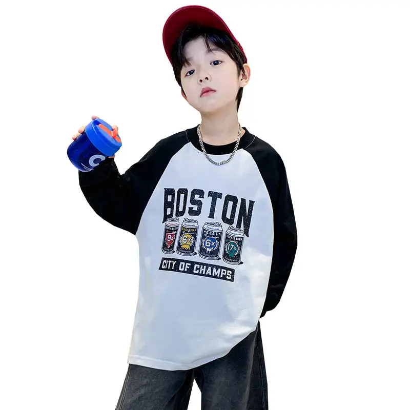 Boys Boston Graphic Long Sleeve T-Shirt Black White 2025 - Image 7