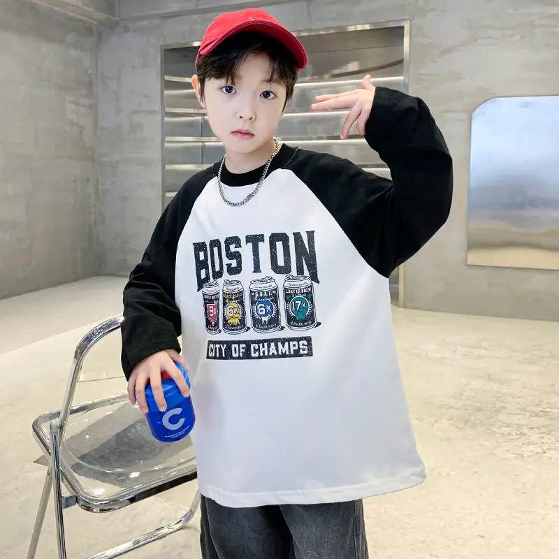 Boys Boston Graphic Long Sleeve T-Shirt Black White 2025 - Image 2