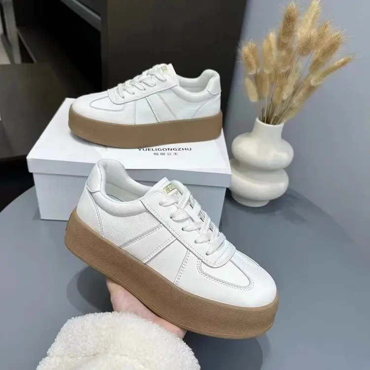 Thick-soled retro German training shoes women's 2025 spring new height all-match casual skate shoes explosions sports white shoes