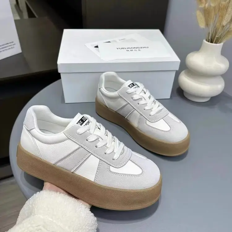 Thick-soled retro German training shoes women's 2025 spring new height all-match casual skate shoes explosions sports white shoes — feature 1