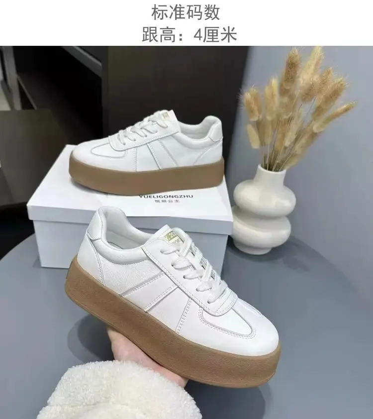 Thick-soled retro German training shoes women's 2025 spring new height all-match casual skate shoes explosions sports white shoes — feature 5
