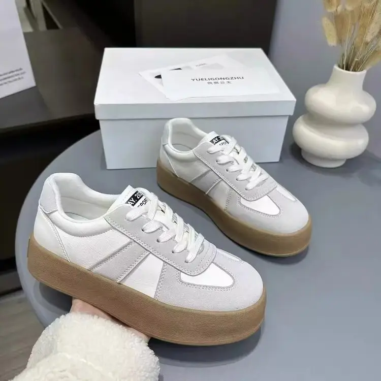 Thick-soled retro German training shoes women's 2025 spring new height all-match casual skate shoes explosions sports white shoes — feature 9